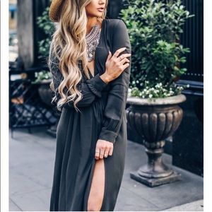 wrap over long sleeve bardot maxi dress